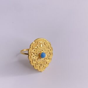 خاتم القردانة الشعبي ذهب21k فص فيروزي